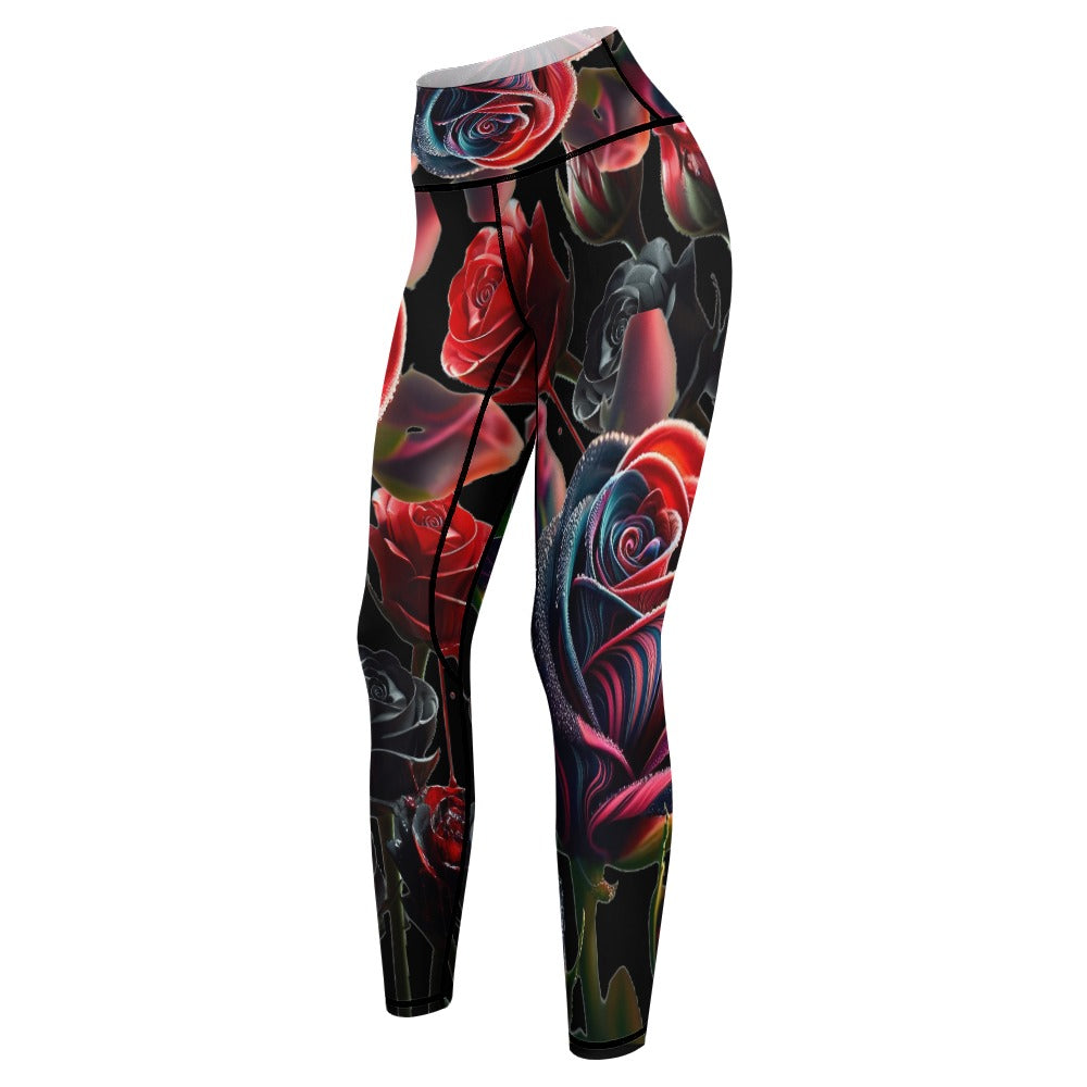 Women's Comfort Sports Yoga Pants Beautiful  Bleeding Roses Design