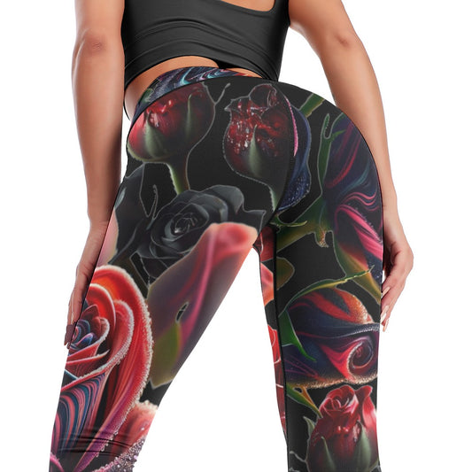 Women's Comfort Sports Yoga Pants Beautiful  Bleeding Roses Design