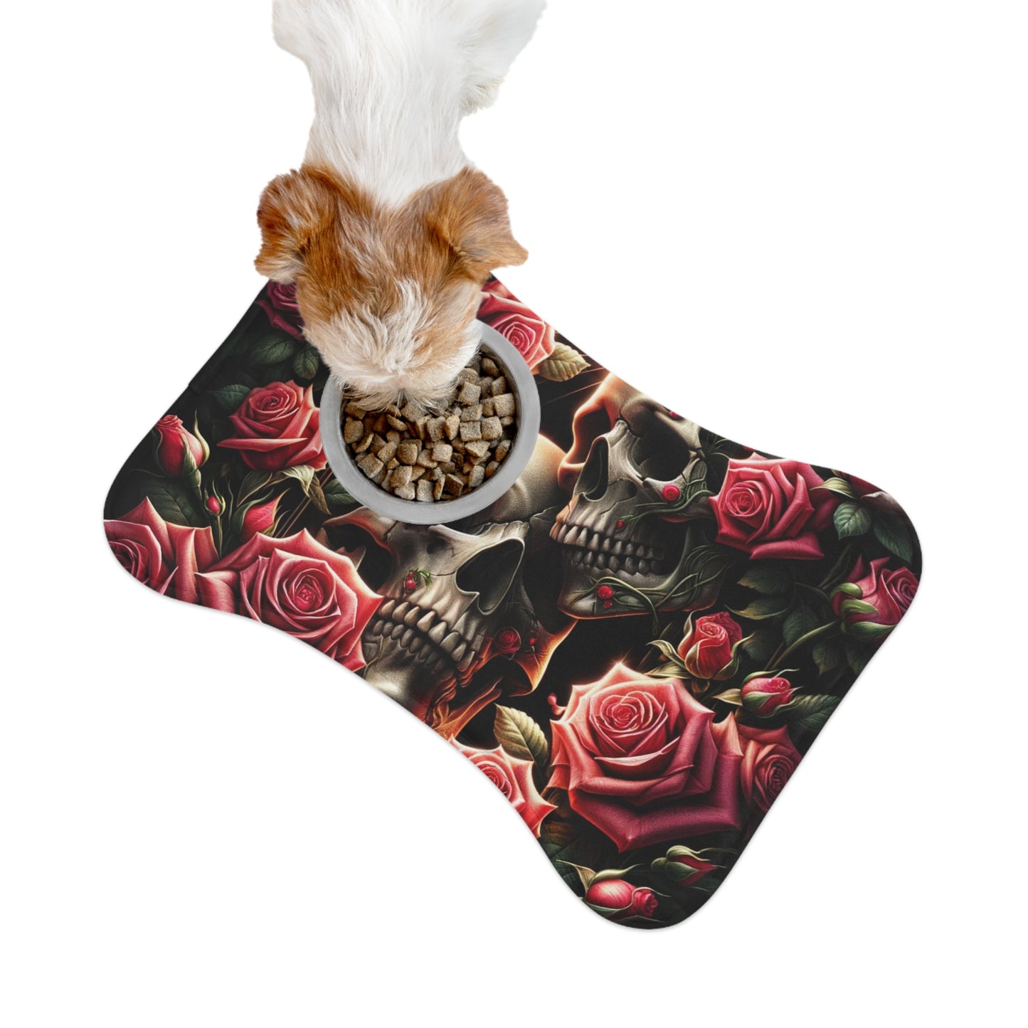 Beautiful Skulls and Roses Dog Food Mat