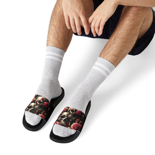 Men's PU Slide Sandals Skulls and Roses