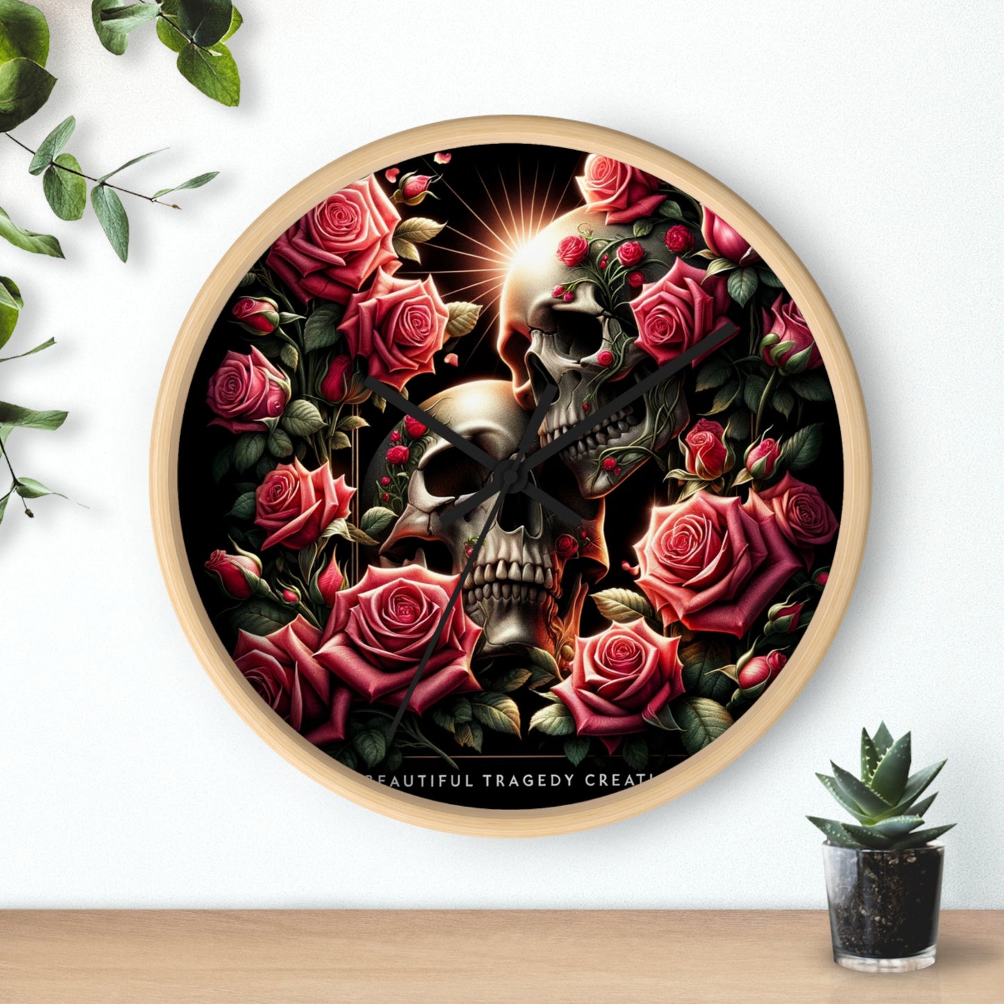 Beautiful Skulls and Roses Wall Clock