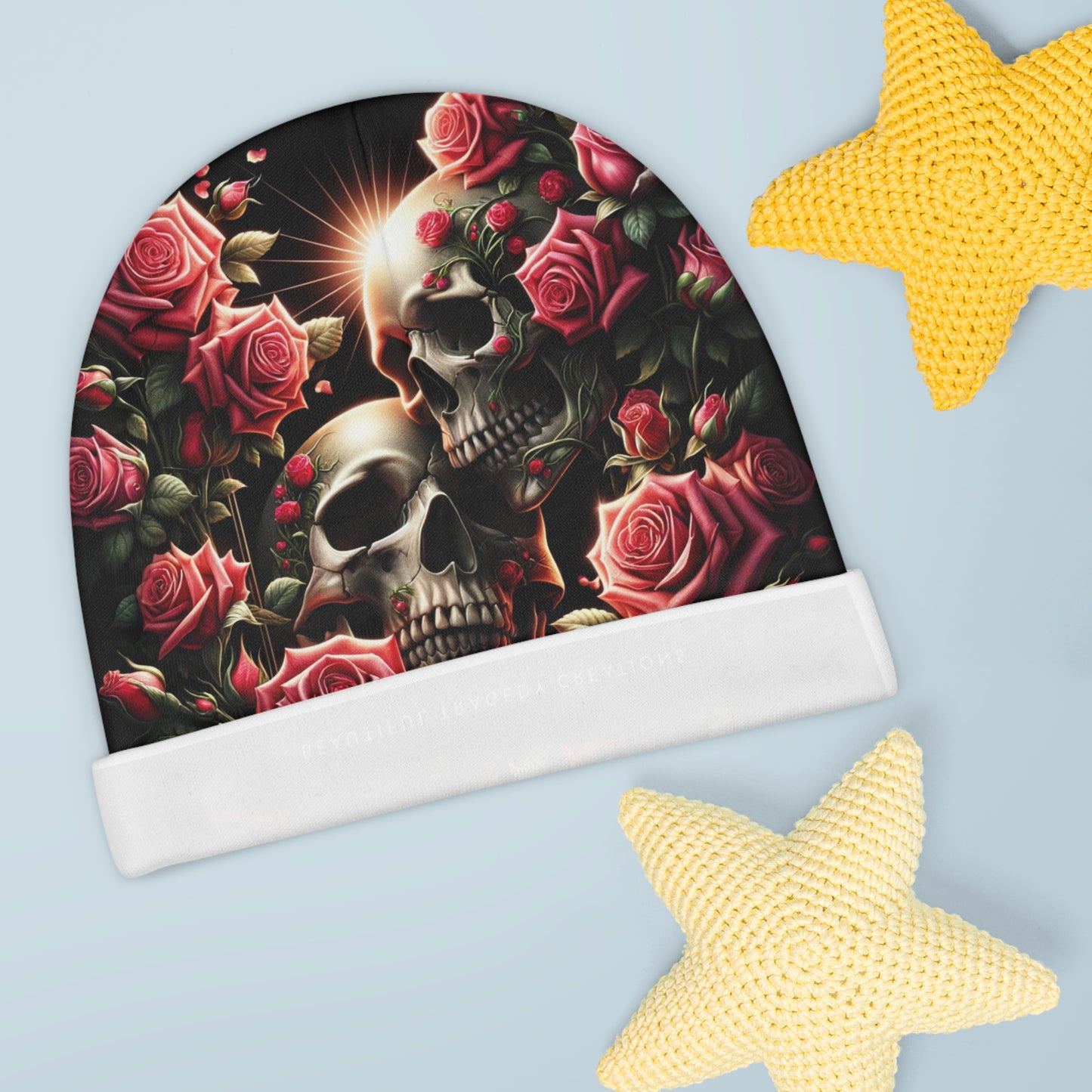 Baby Beanie  Skulls and Roses Design One