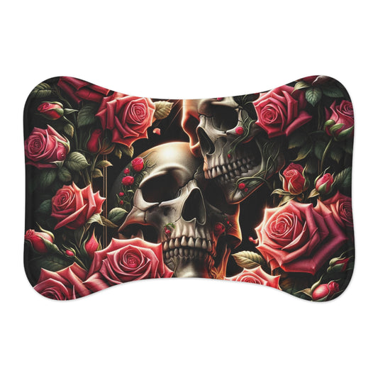 Beautiful Skulls and Roses Dog Food Mat