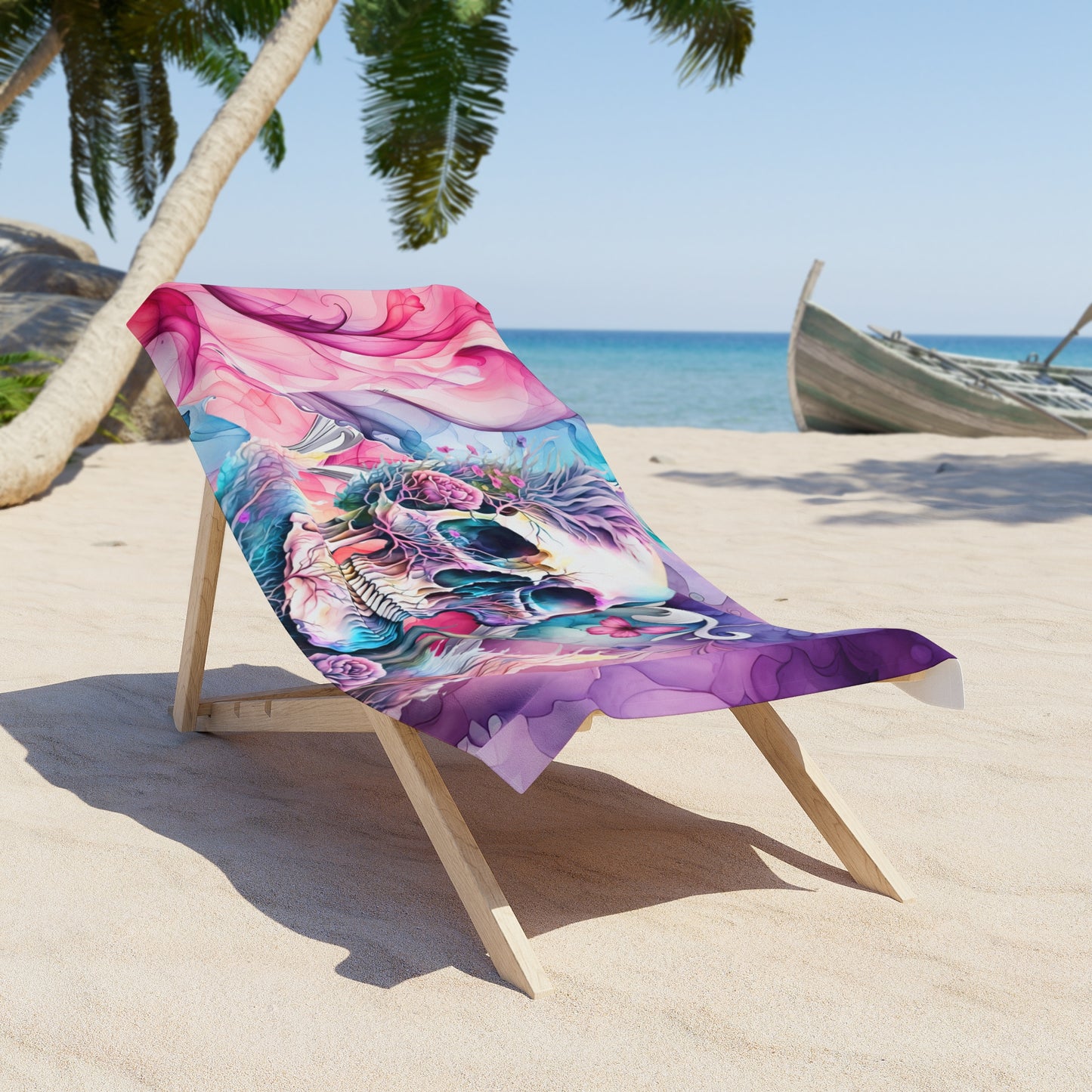 Beautiful Skull Watercolor Beach Towel