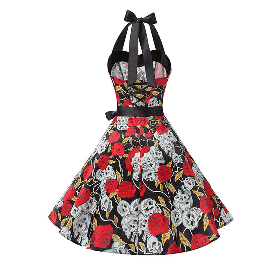 Halloween Easter Hepburn Dress Skulls and Roses