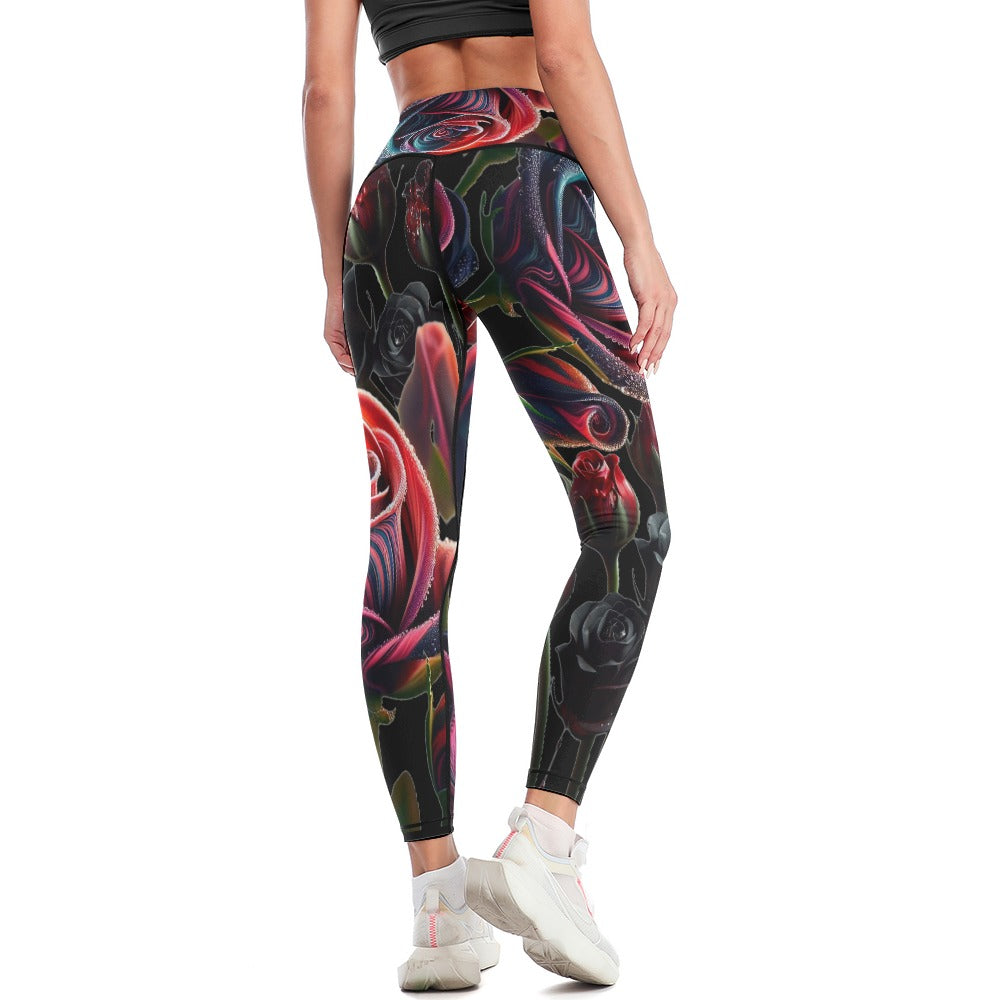 Women's Comfort Sports Yoga Pants Beautiful  Bleeding Roses Design