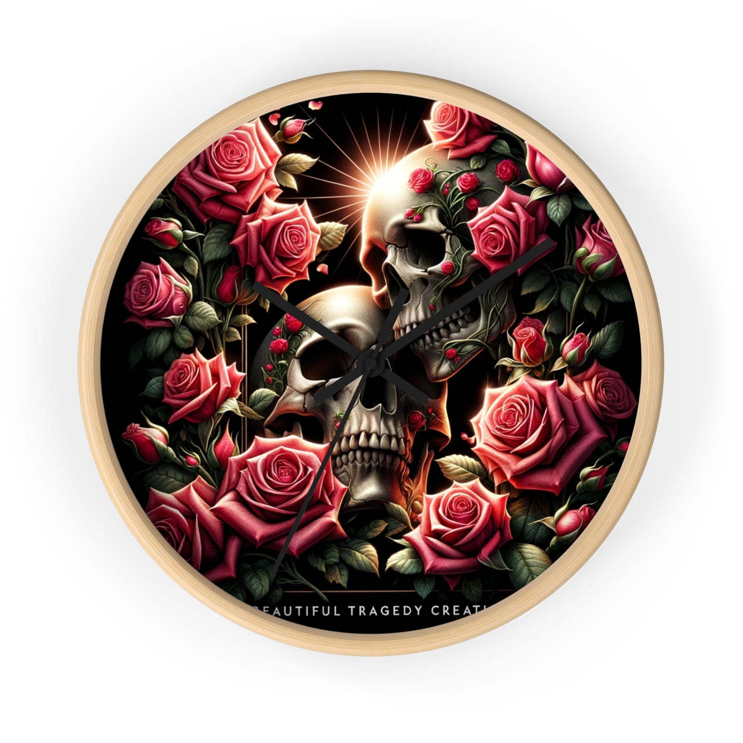 Beautiful Skulls and Roses Wall Clock