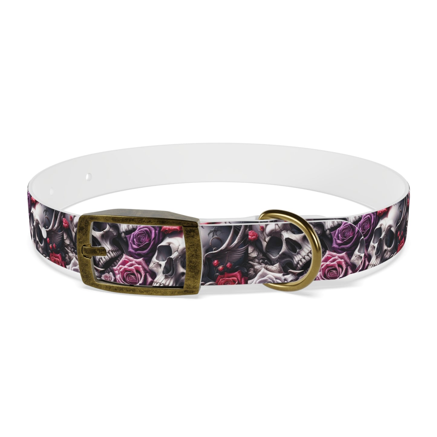 Skulls and Roses Design Three Dog Collar