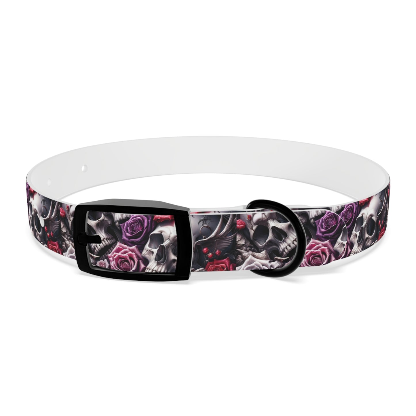 Skulls and Roses Design Three Dog Collar