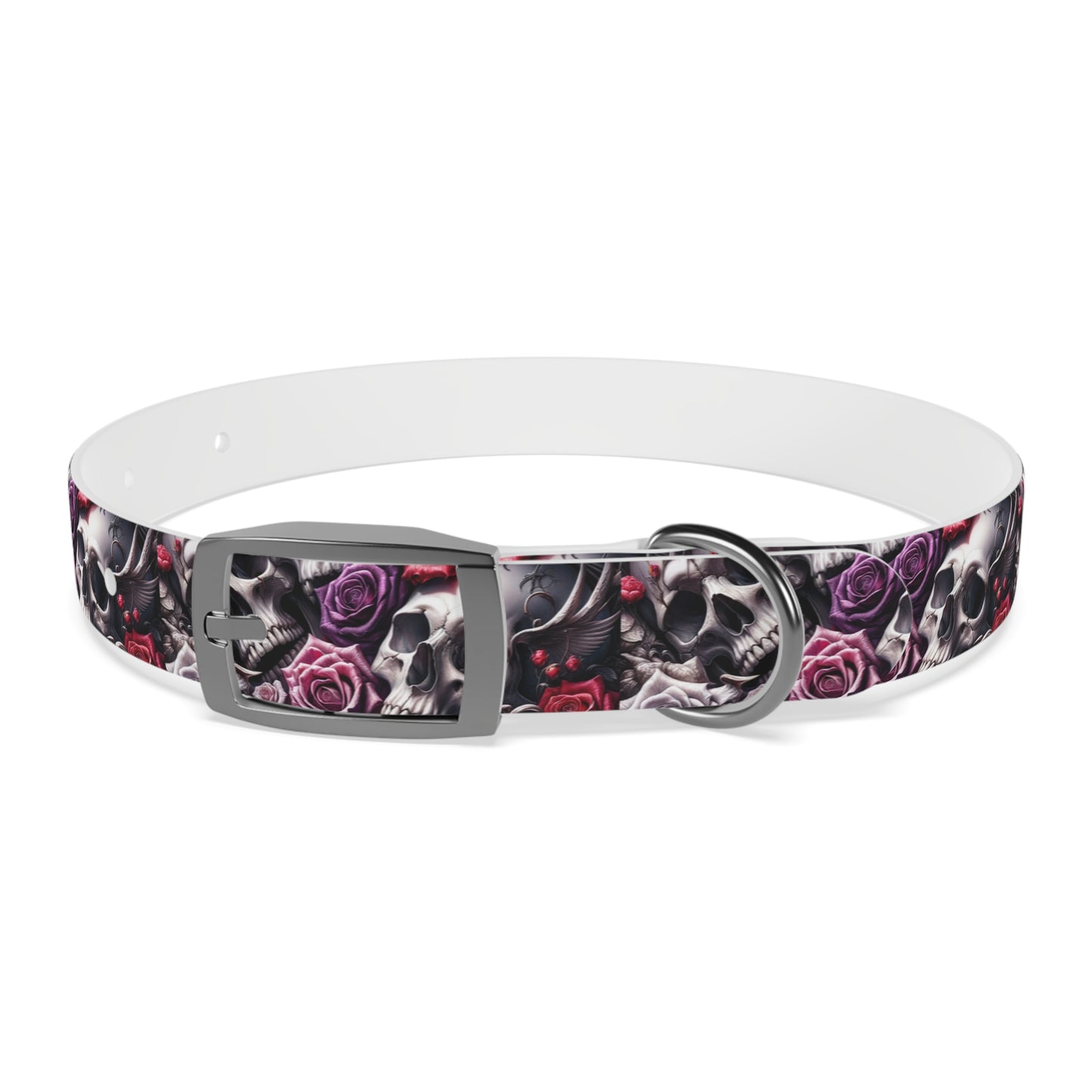 Skulls and Roses Design Three Dog Collar