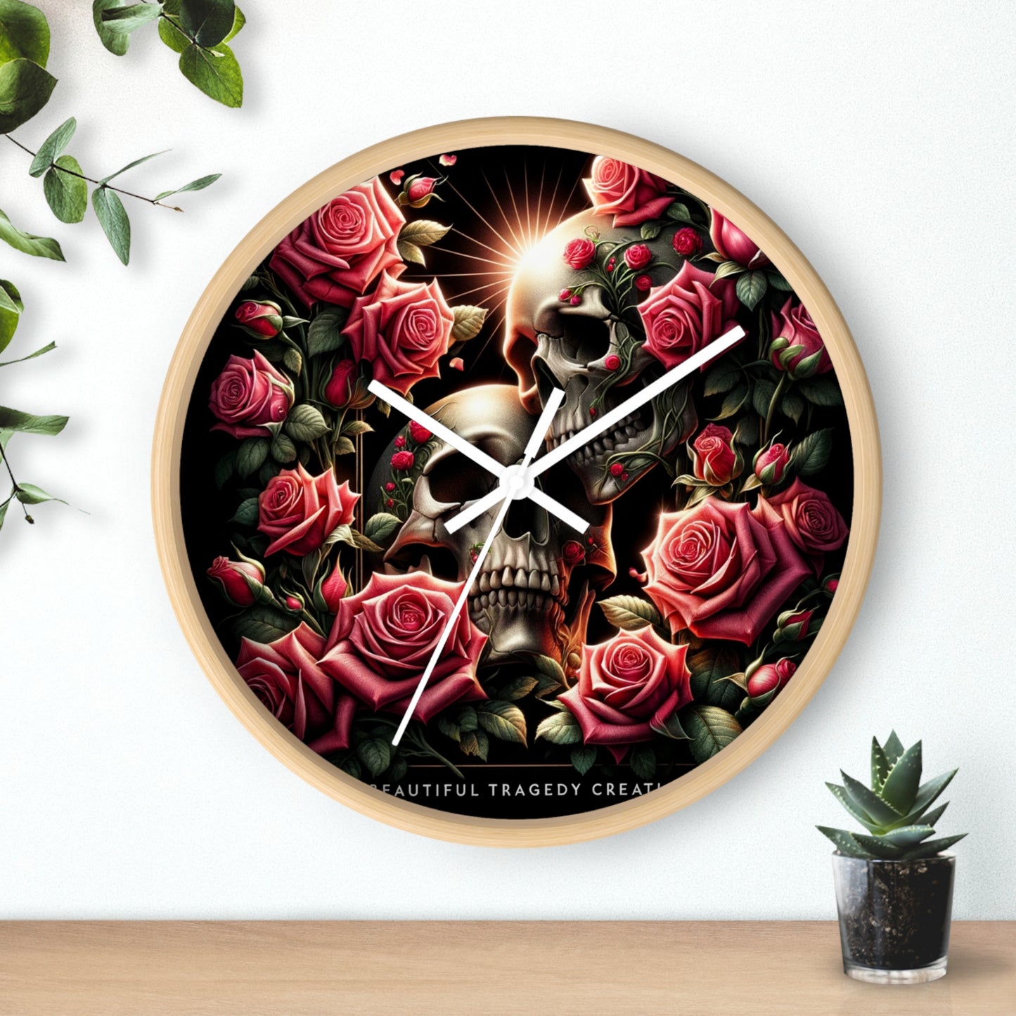 Beautiful Skulls and Roses Wall Clock