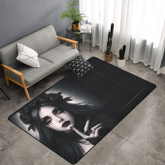 BTC Logo and Goth Lady Area Rug with Black Binding 7'x5'