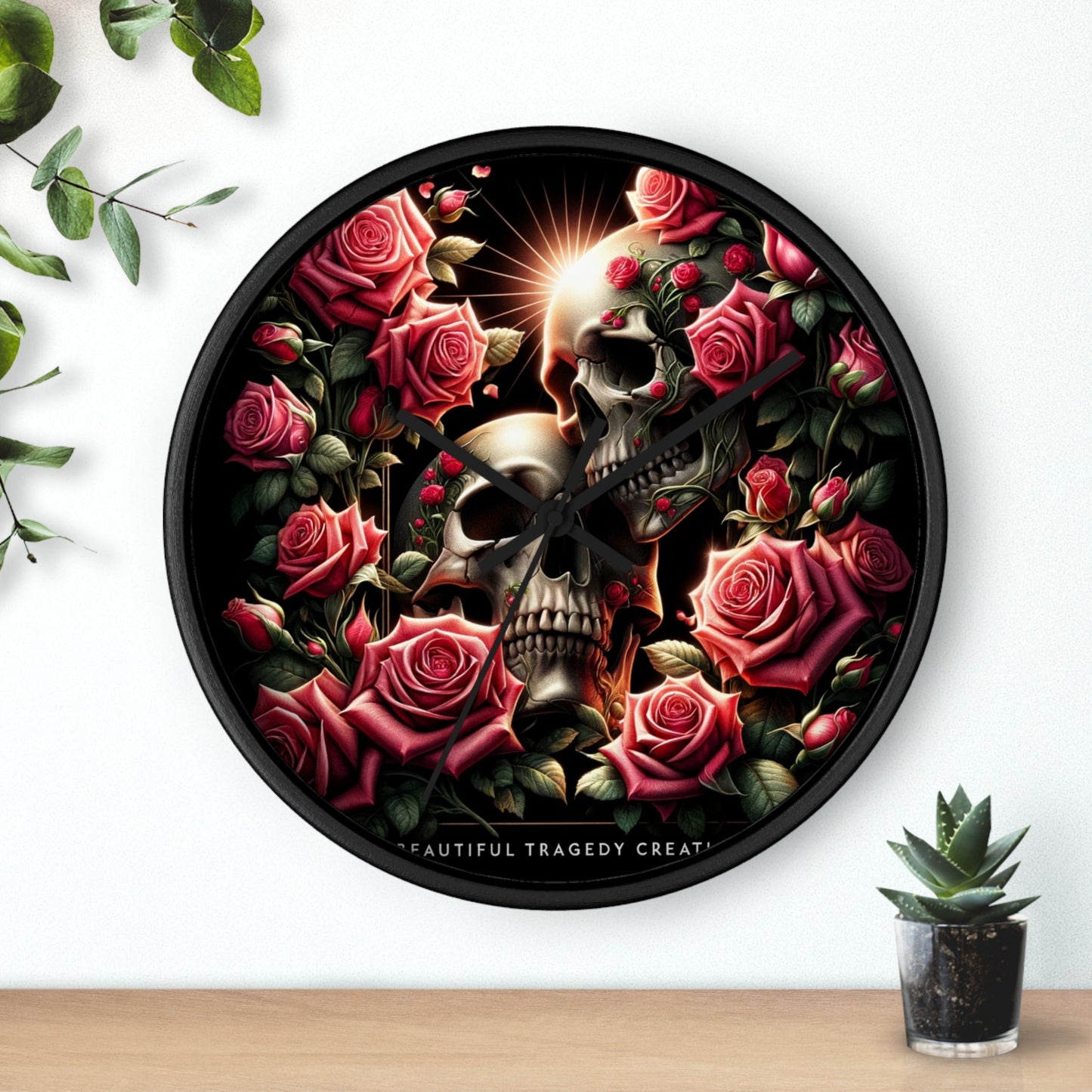 Beautiful Skulls and Roses Wall Clock