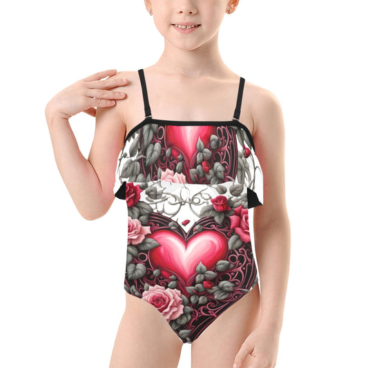 Kids' Spaghetti Strap Ruffle Swimsuit (S26)