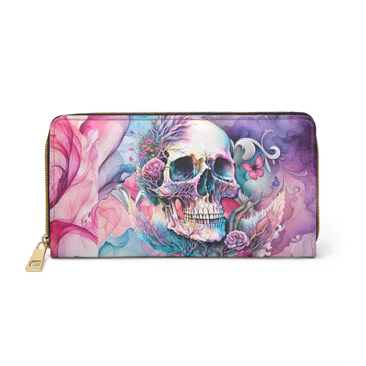 Beautiful Watercolor Skull Women's Zipper Large Wallet