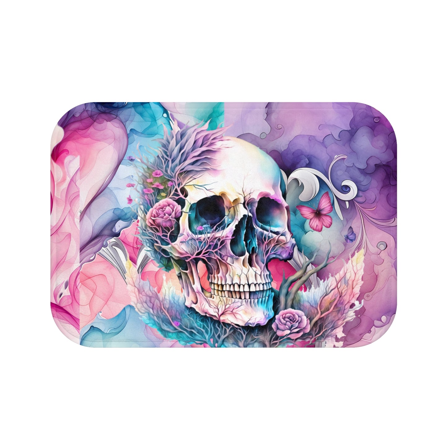 Beautiful Skull Watercolor Bathmat -Girlie