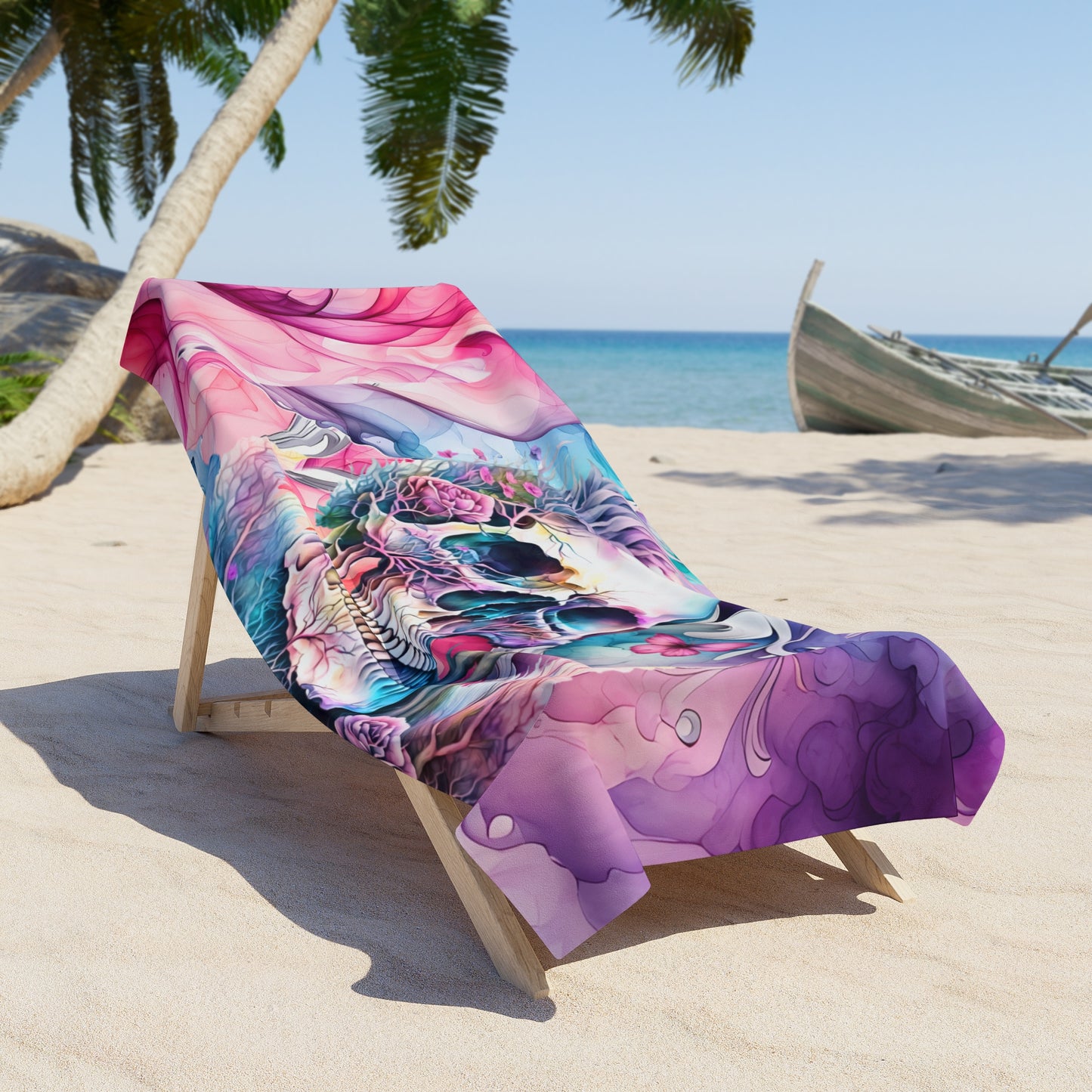 Beautiful Skull Watercolor Beach Towel