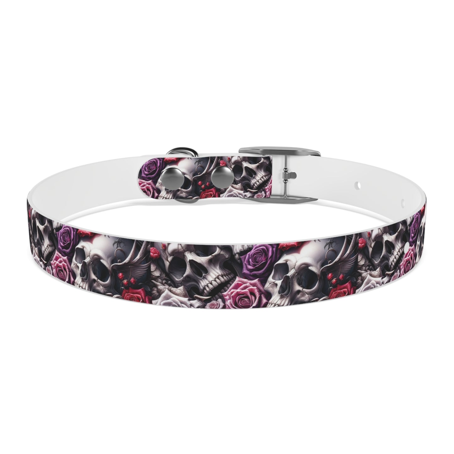 Skulls and Roses Design Three Dog Collar