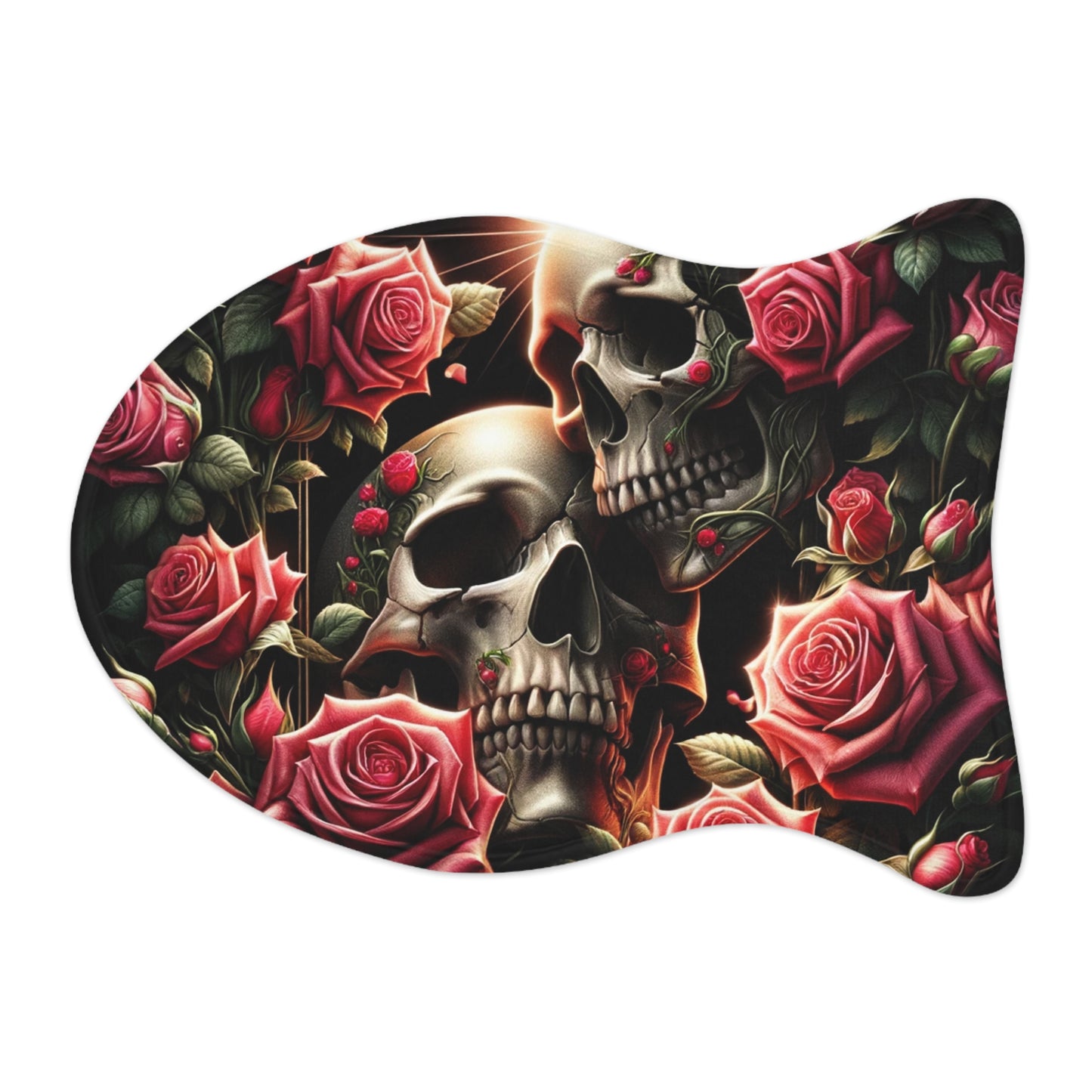 Beautiful Skulls and Roses Dog Food Mat