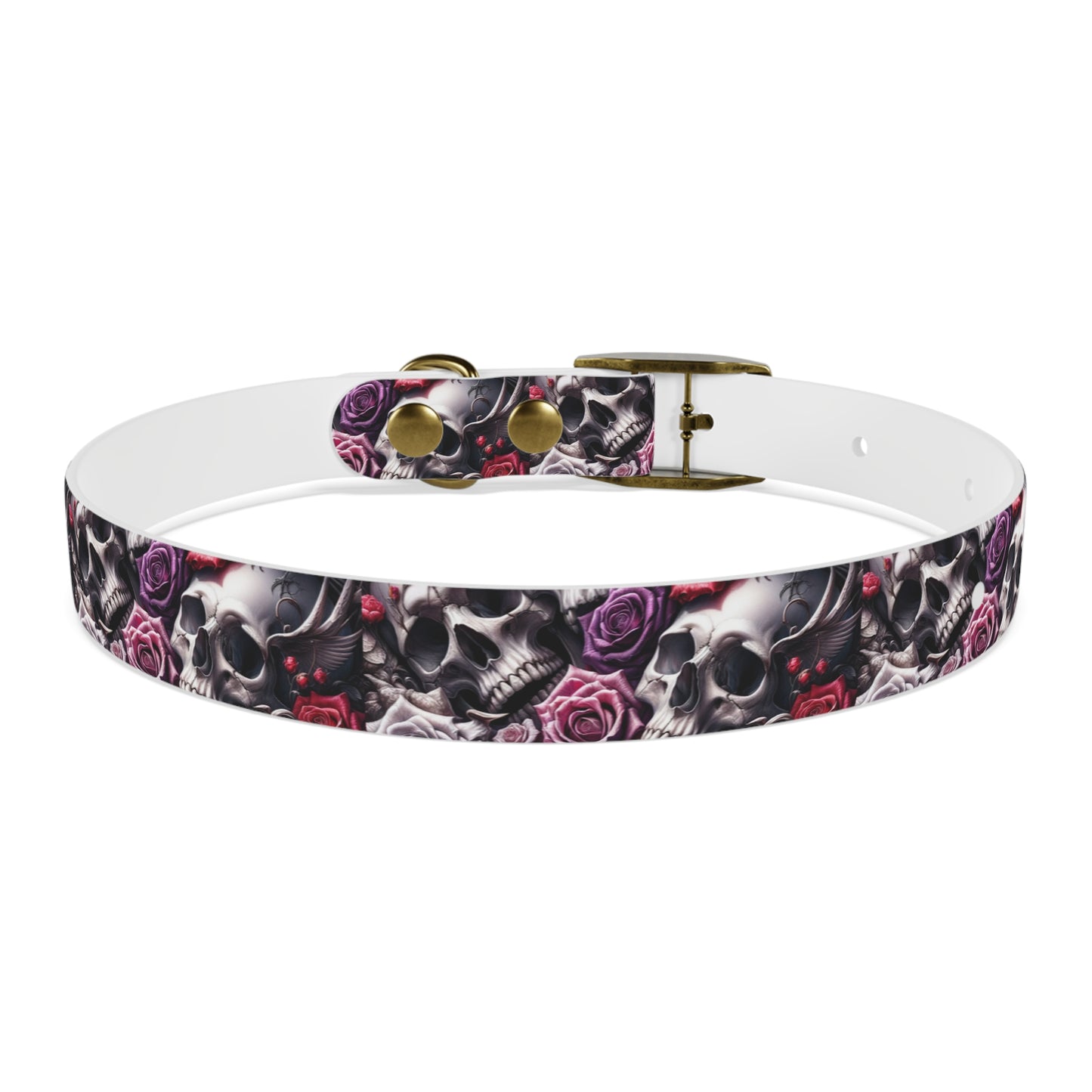 Skulls and Roses Design Three Dog Collar