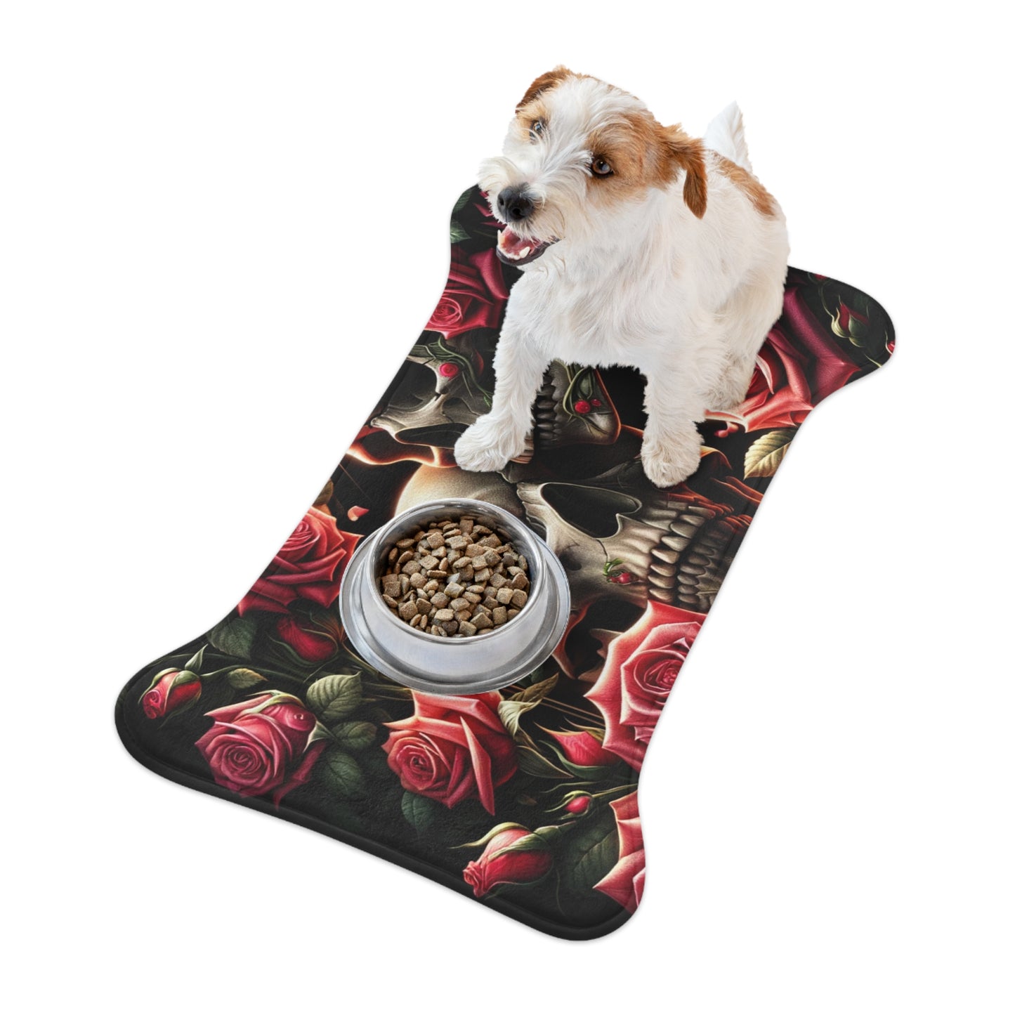 Beautiful Skulls and Roses Dog Food Mat