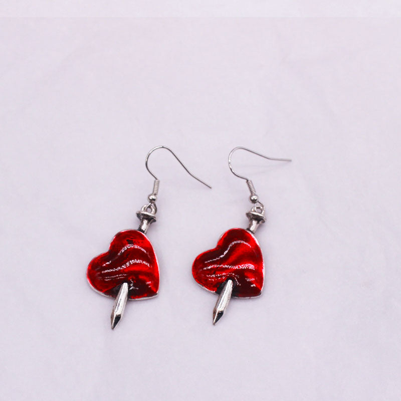 Diablo Goth Jewelry Wounded Heart Red Oil Drop Earrings Broken Heart