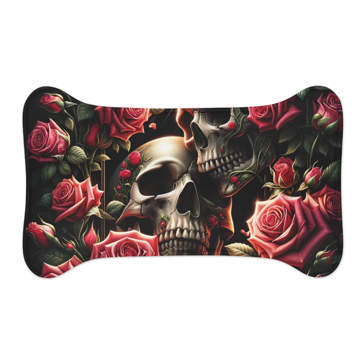 Beautiful Skulls and Roses Dog Food Mat