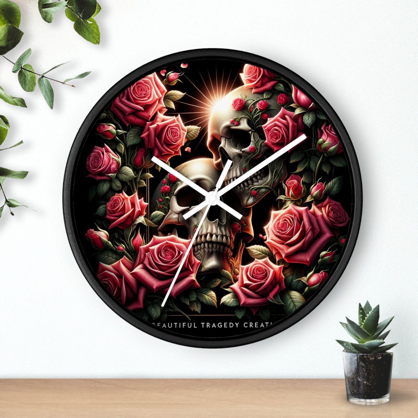 Beautiful Skulls and Roses Wall Clock