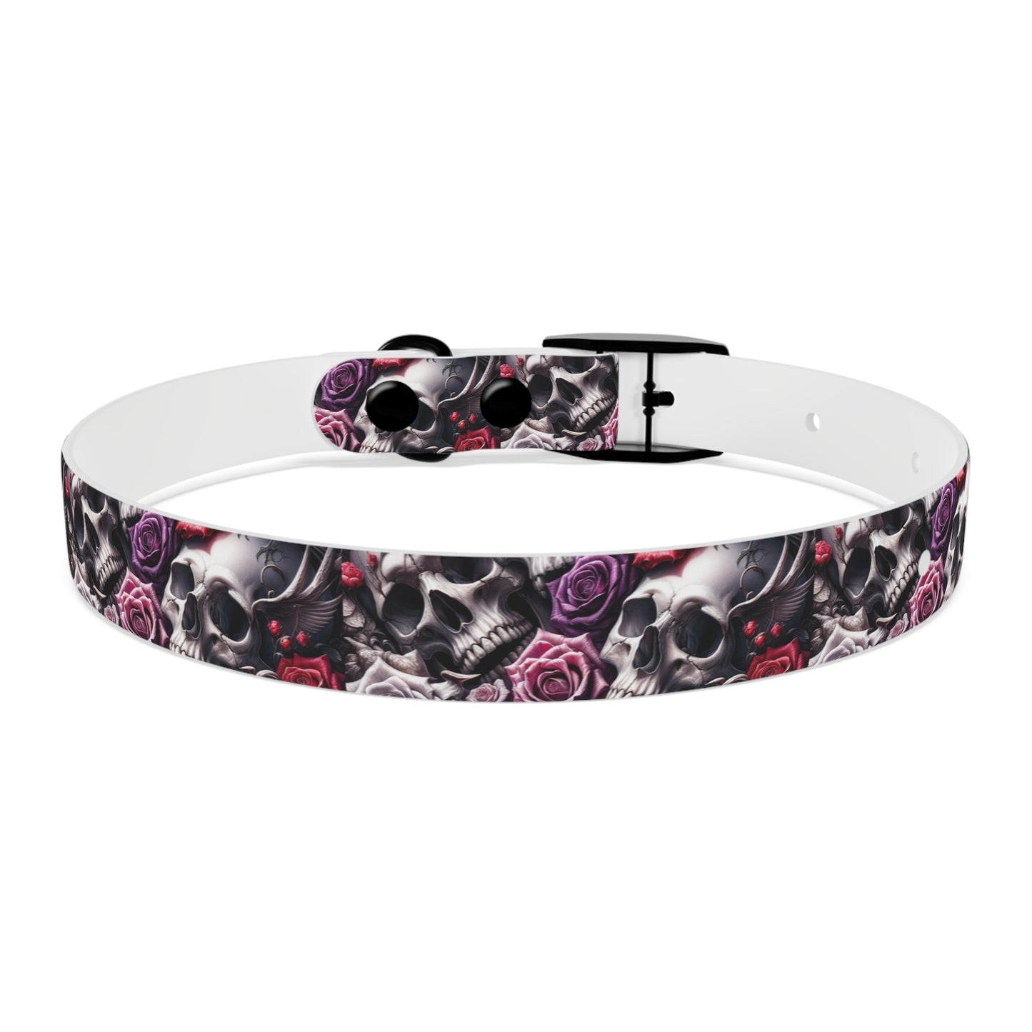 Skulls and Roses Design Three Dog Collar