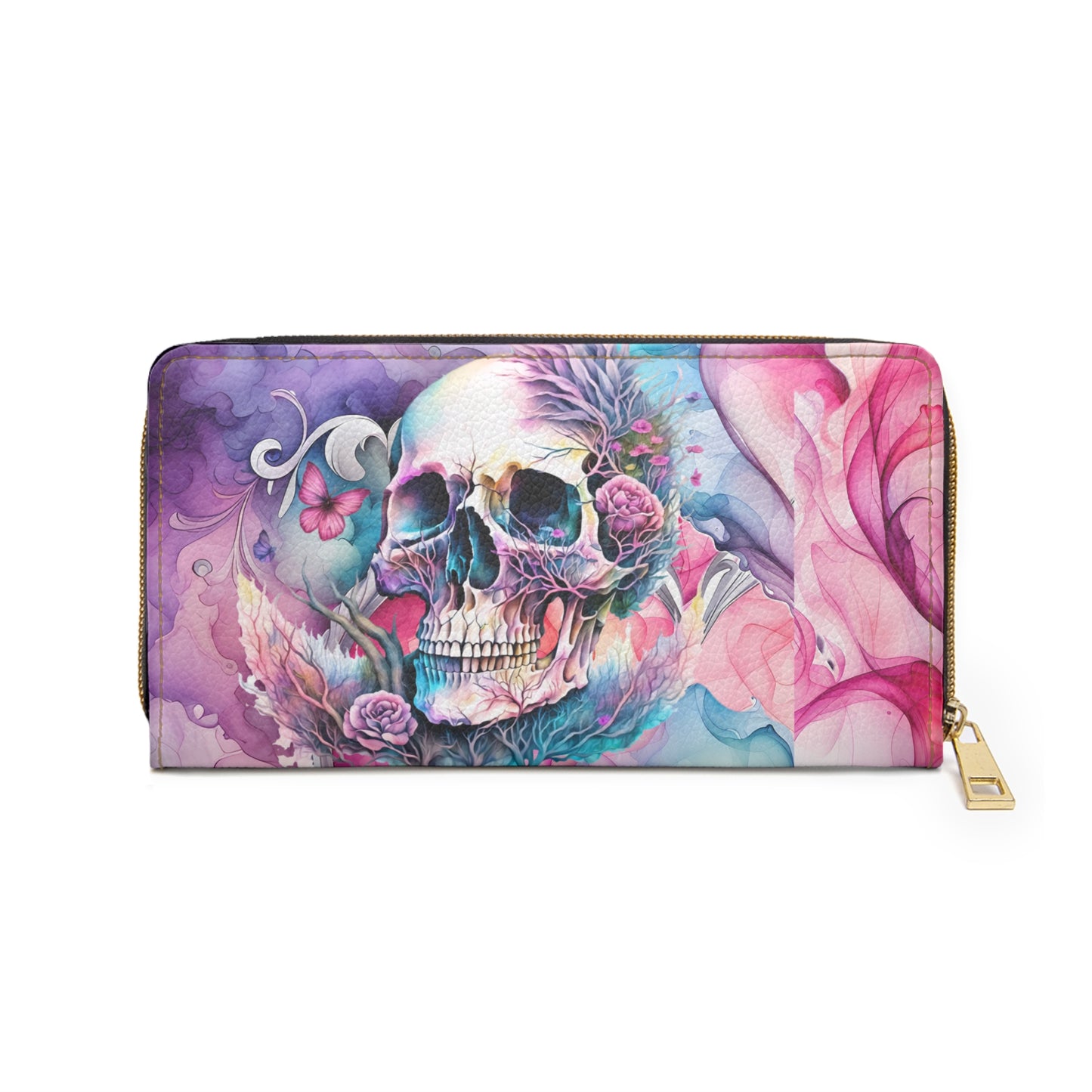 Beautiful Watercolor Skull Women's Zipper Large Wallet