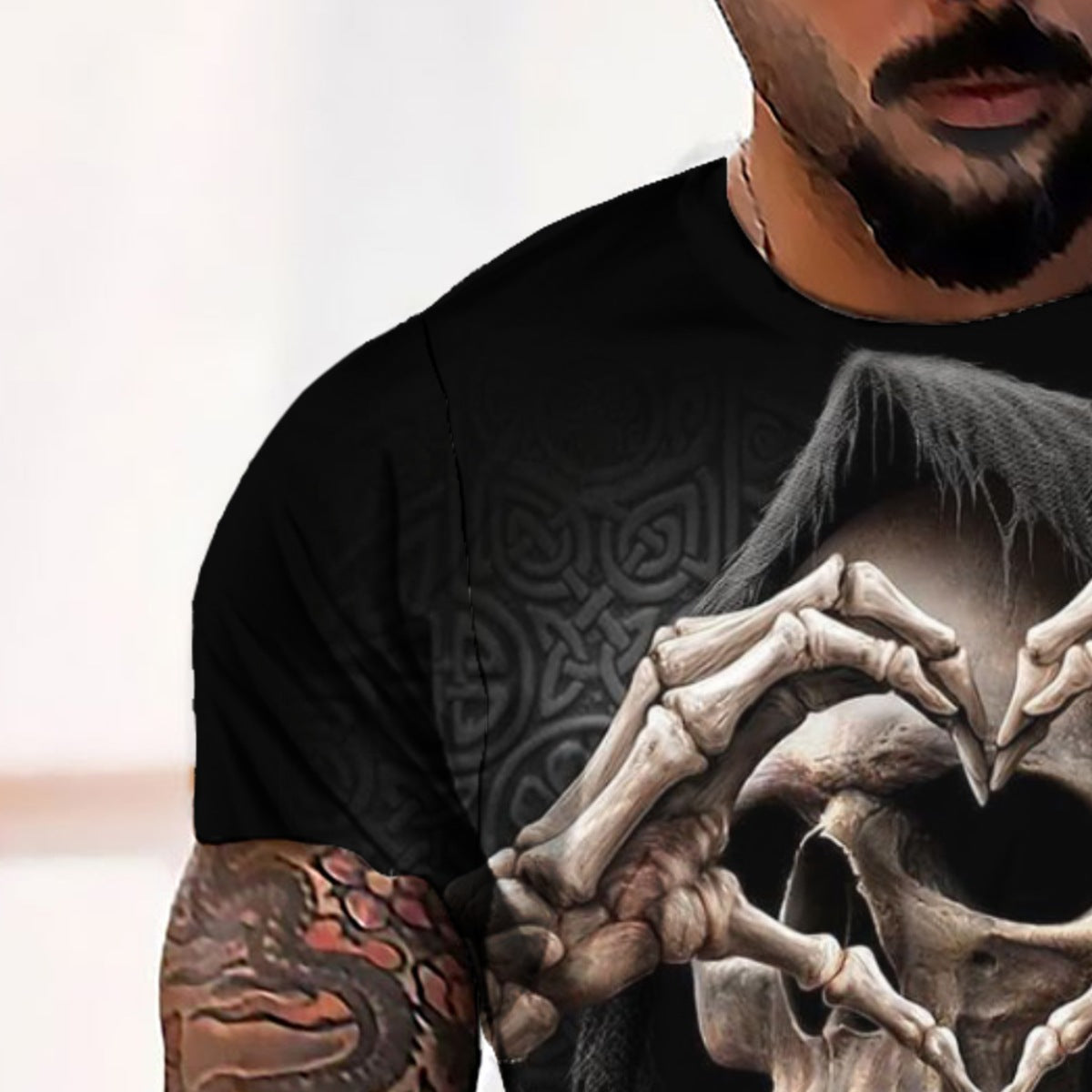 3D Digital Printing Skull Heart Skull Men's Casual Loose Short Sleeve T-shirt