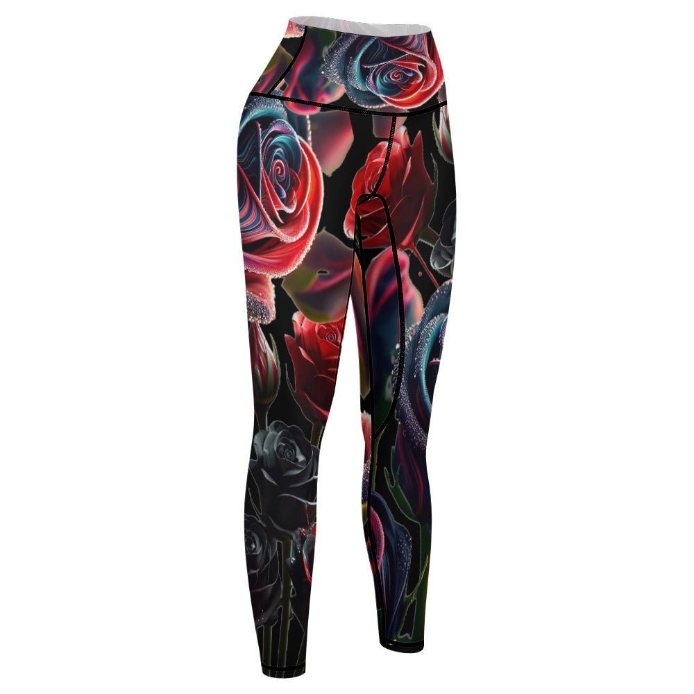 Women's Comfort Sports Yoga Pants Beautiful  Bleeding Roses Design