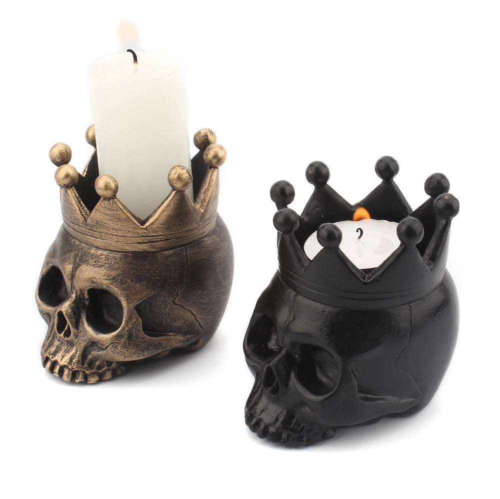 Resin Crown Skull Candle Holder Halloween Atmosphere Decoration