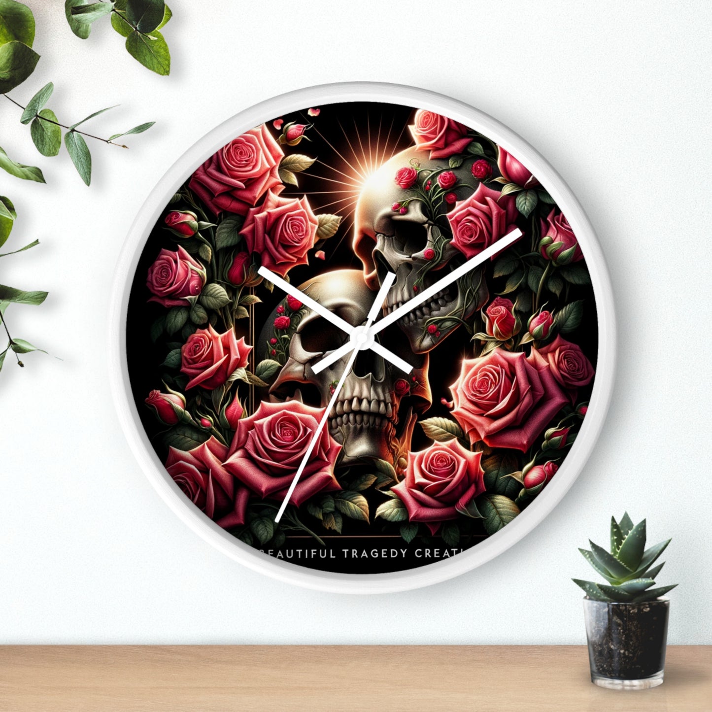 Beautiful Skulls and Roses Wall Clock