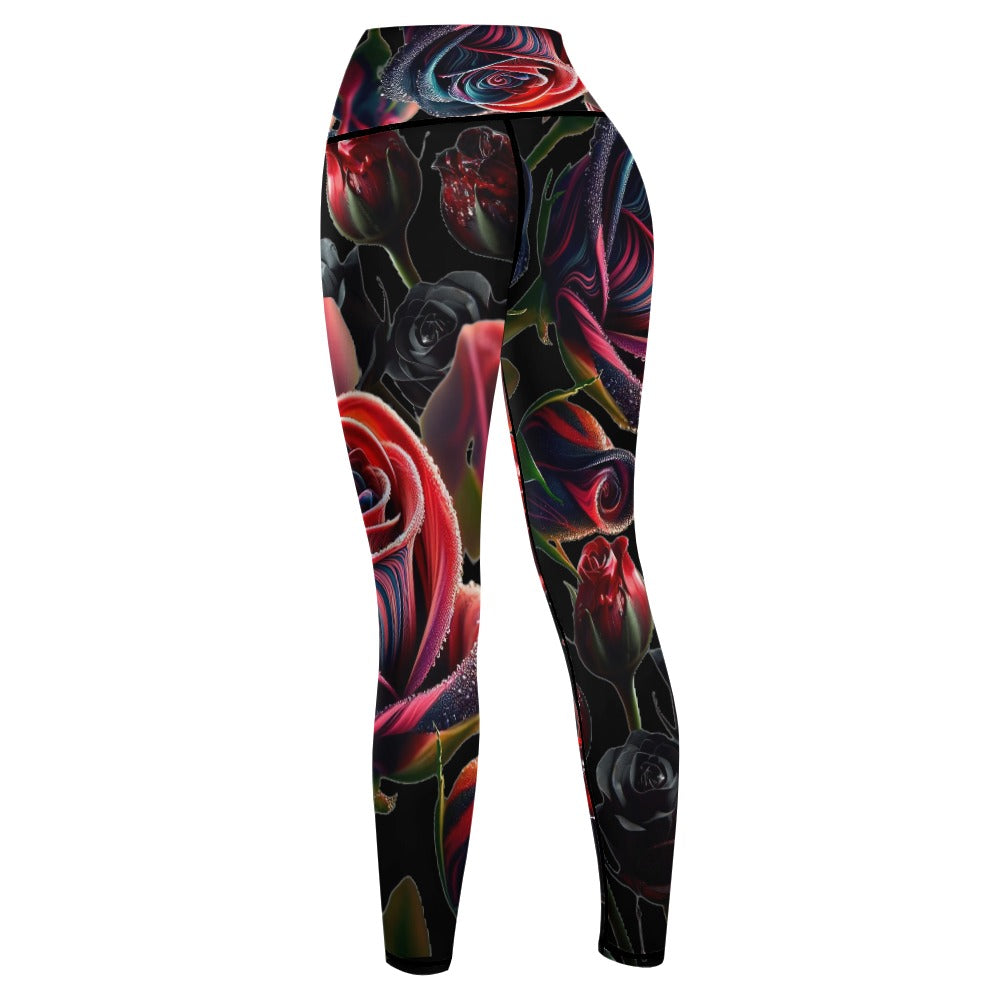 Women's Comfort Sports Yoga Pants Beautiful  Bleeding Roses Design