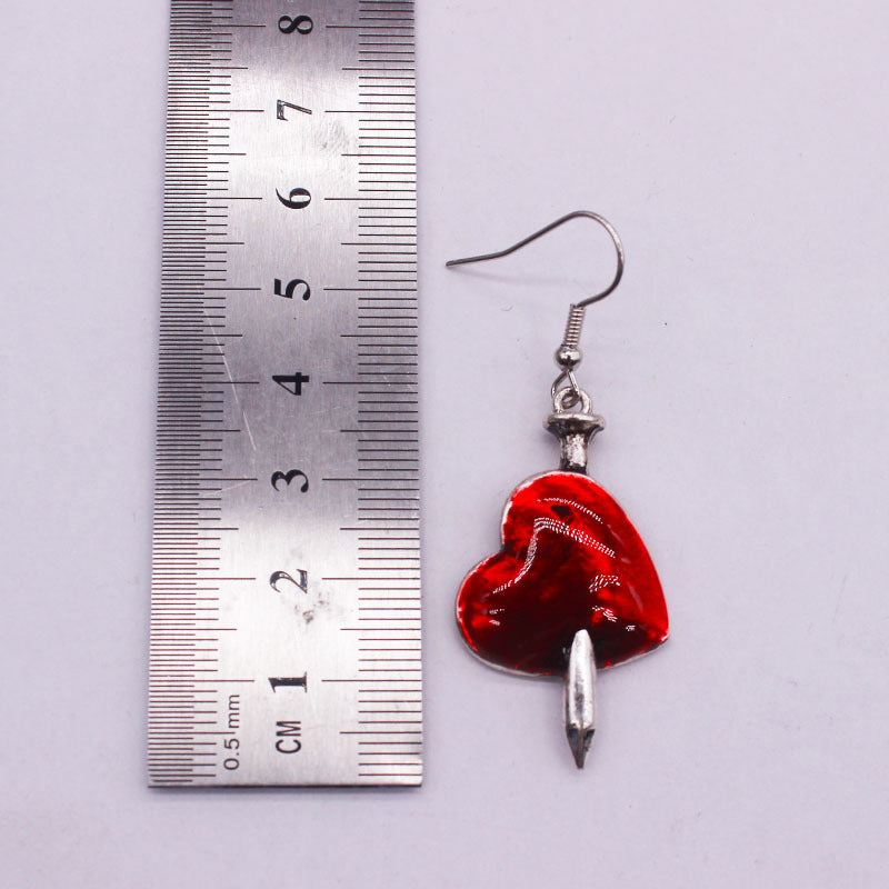 Diablo Goth Jewelry Wounded Heart Red Oil Drop Earrings Broken Heart