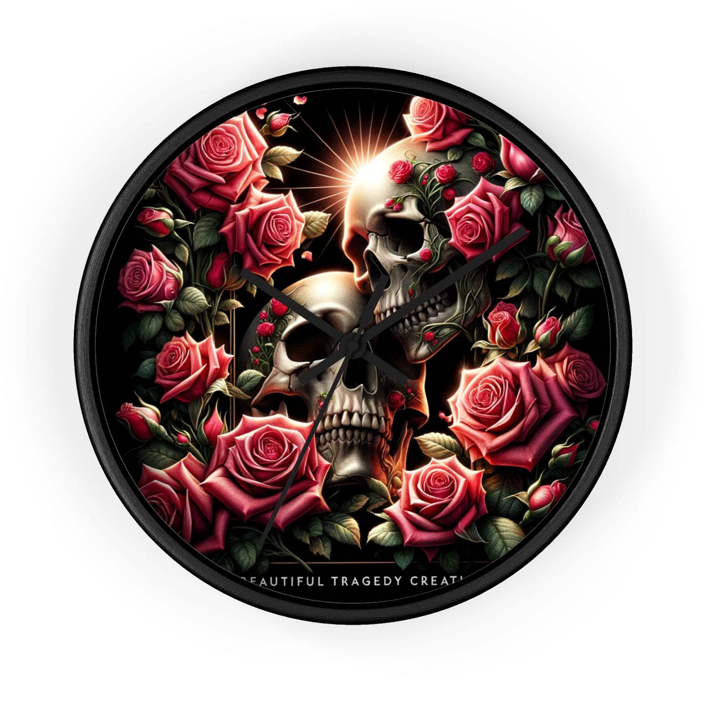 Beautiful Skulls and Roses Wall Clock