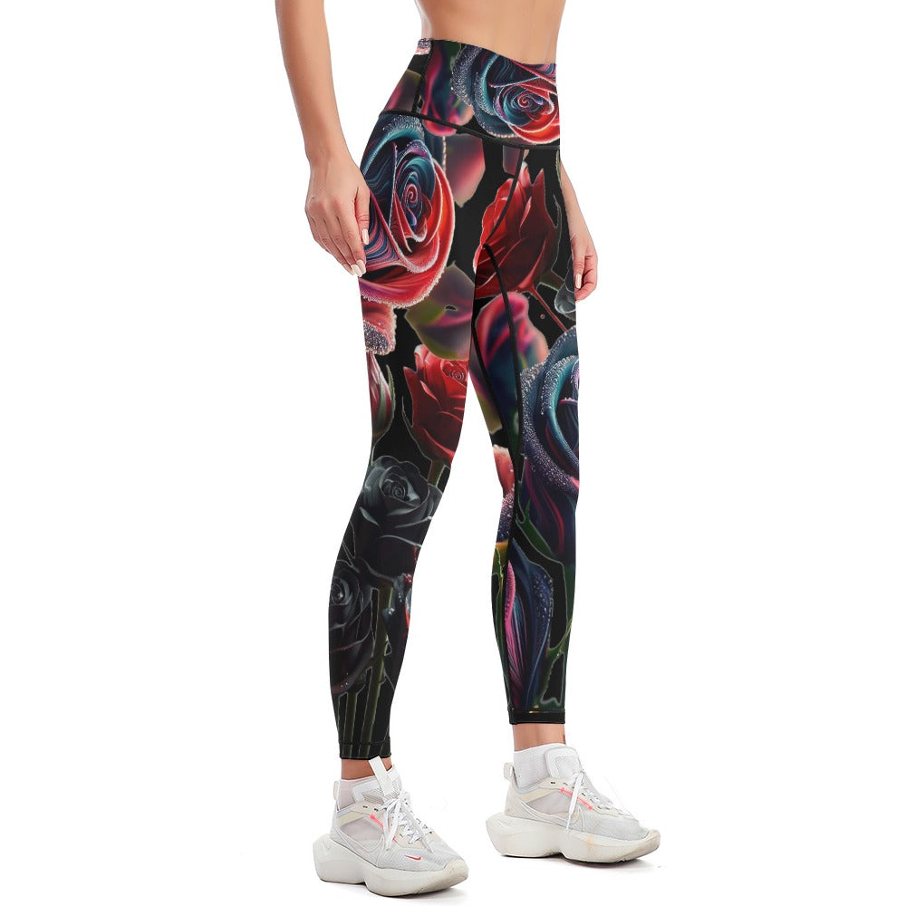 Women's Comfort Sports Yoga Pants Beautiful  Bleeding Roses Design