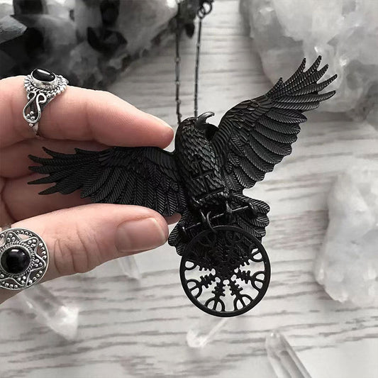 Vintage Black Crow Pendant Necklace