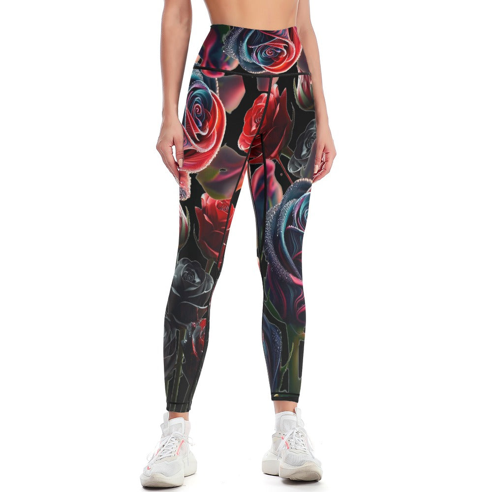 Women's Comfort Sports Yoga Pants Beautiful  Bleeding Roses Design