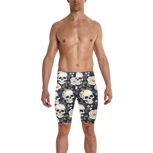 Skulls and Roses Men's Knee Length Swimming Trunks (Matching Women's Swimsuits Available)