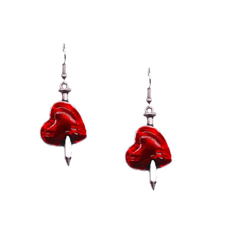 Diablo Goth Jewelry Wounded Heart Red Oil Drop Earrings Broken Heart