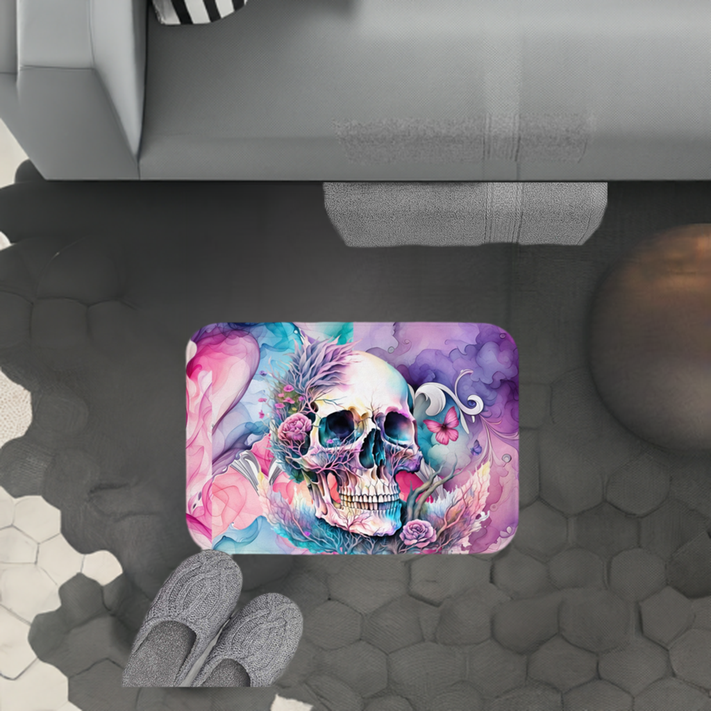 Beautiful Skull Watercolor Bathmat -Girlie