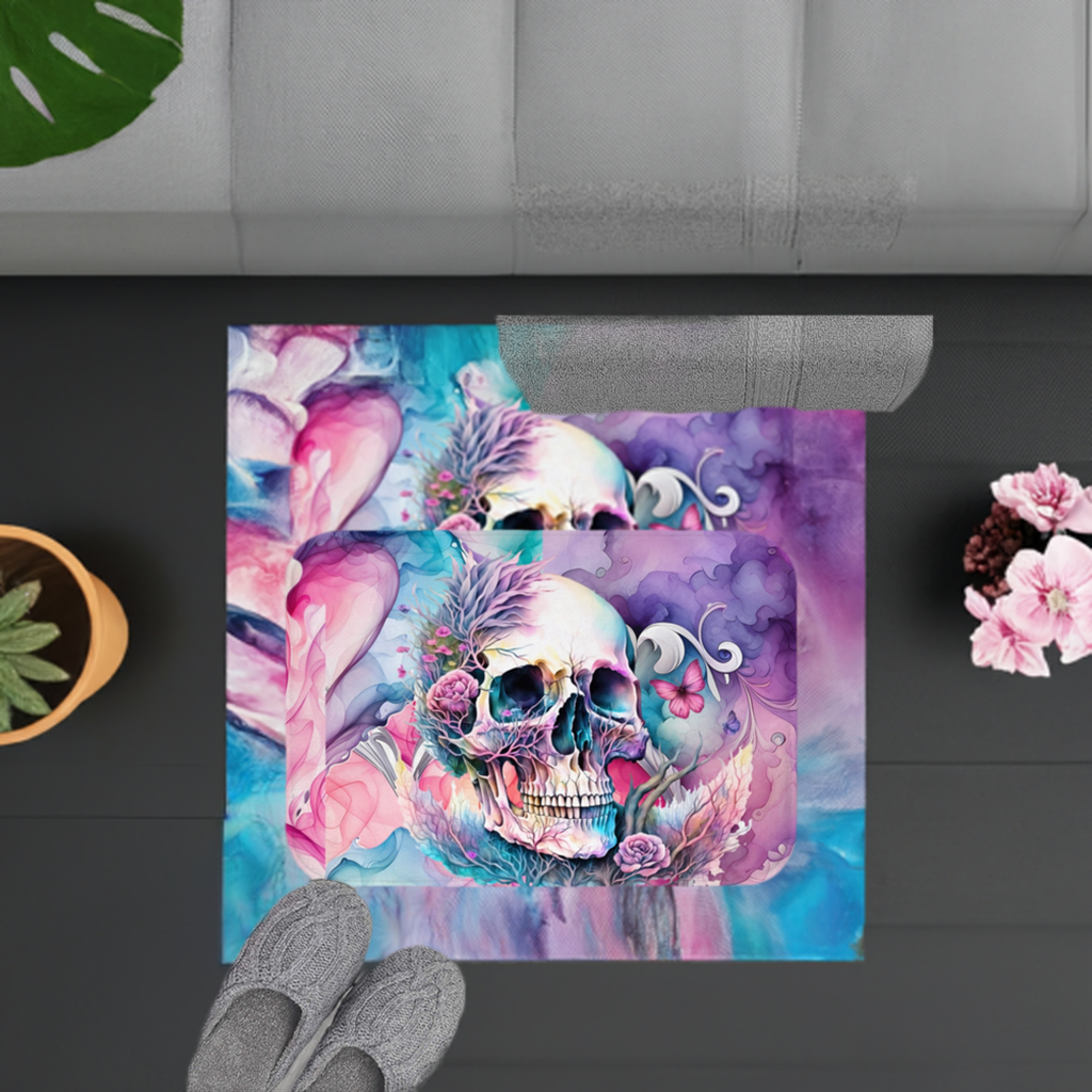 Beautiful Skull Watercolor Bathmat -Girlie